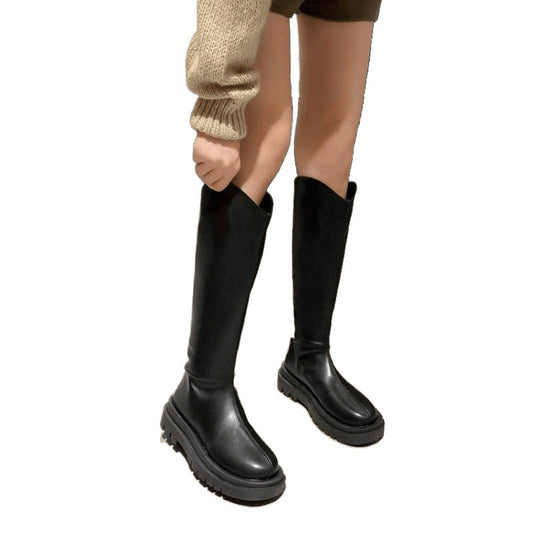 Women's Leather Over-the-knee Boots With Thick Soles And Zippers