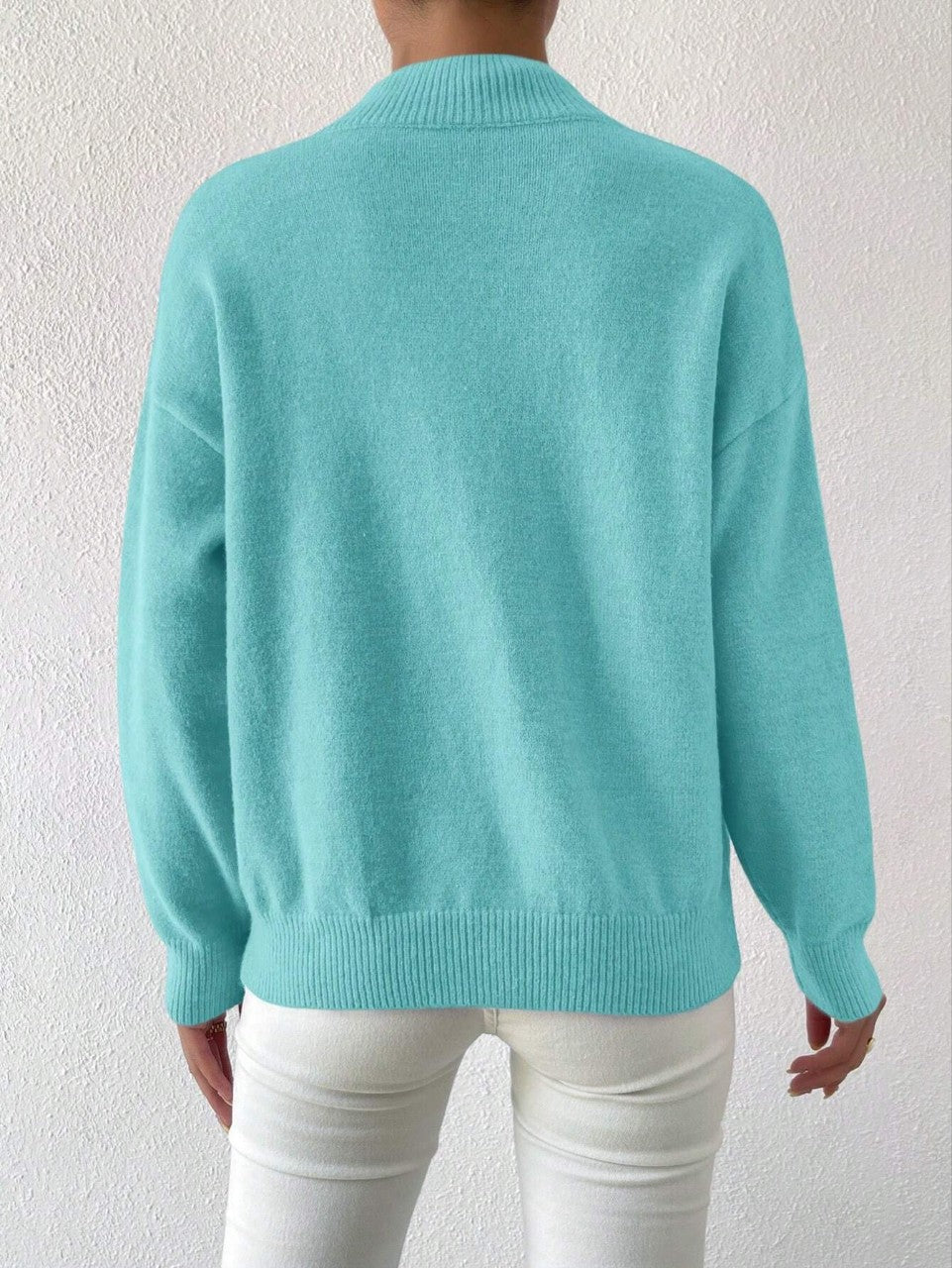 Women's Pullover Sweater Casual Solid Color Mid-high Neck Long-sleeved Knitted Tops Clothing